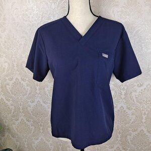 FIGS Mens Size XS Leon Three Pocket Navy Blue Scrub Top Short Sleeve EUC